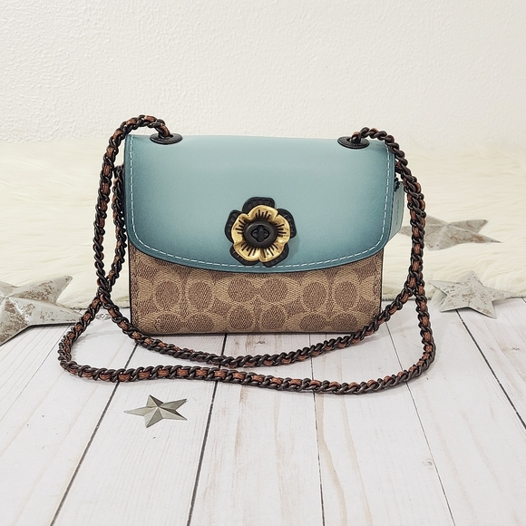 Coach Handbags - Coach Parker 18 Colorblock bag turquoise tea rose